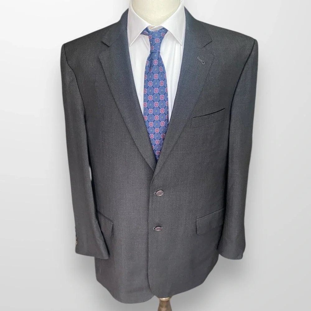 Jos A Bank Mens Size 44L Gray Blazer Wool Suit Jacket‎ Signature Gold